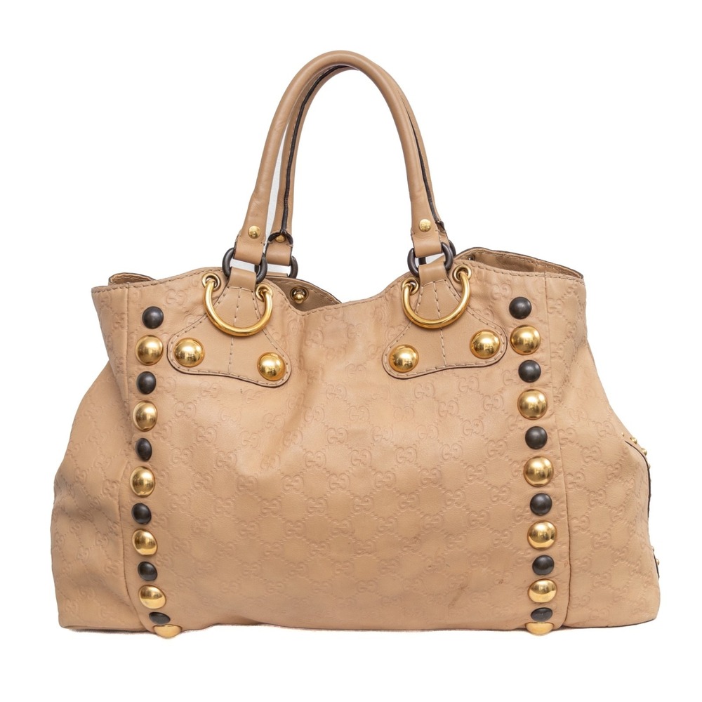 Gucci Vintage GG Babouska Leather Tote Bag Beige Fringe Studded Shoulder Bag LRG - Picture 2 of 16